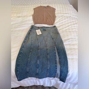 Zara Blue Denim Skirt + Crop Top - NWT!